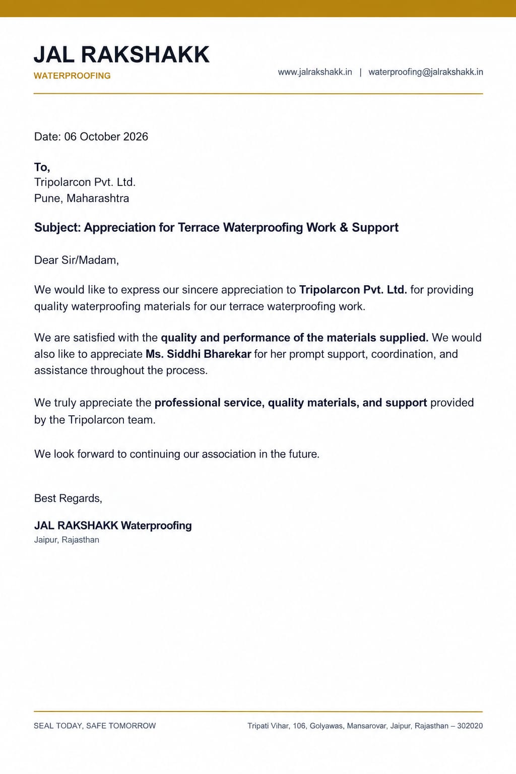 Appreciation Letter ab234